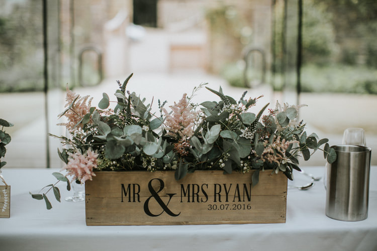 Bow Flowers Crate Astilbe Eucalyptus Creative DIY Rustic Lavender Wedding http://www.nataliepluck.com/
