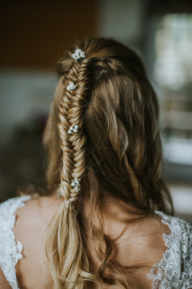 Fishtail Plait Braid Bride Bridal Hair Style Creative DIY Rustic Lavender Wedding http://www.nataliepluck.com/