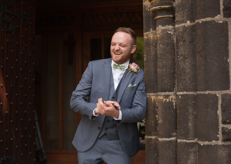 Blue Suit Bow Tie Groom Pastel Marquee Garden Party Wedding https://www.deliciousphotography.co.uk/