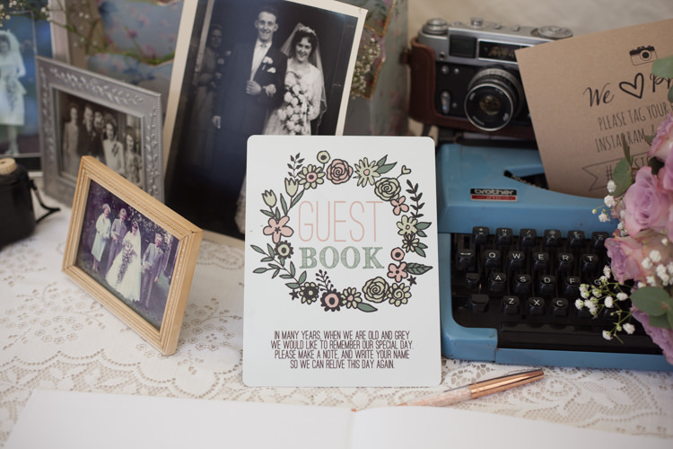 Typewriter Guest Book Pastel Marquee Garden Party Wedding https://www.deliciousphotography.co.uk/