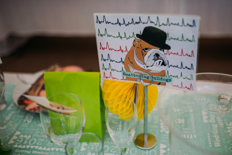 Bull Dog Table Name Colourful Cool Hand Made Wedding http://www.jonnybarratt.com/
