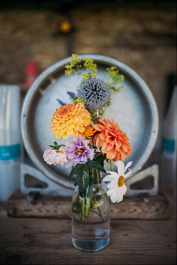 Dahlia Bottle Flowers Summer Colourful Cool Hand Made Wedding http://www.jonnybarratt.com/