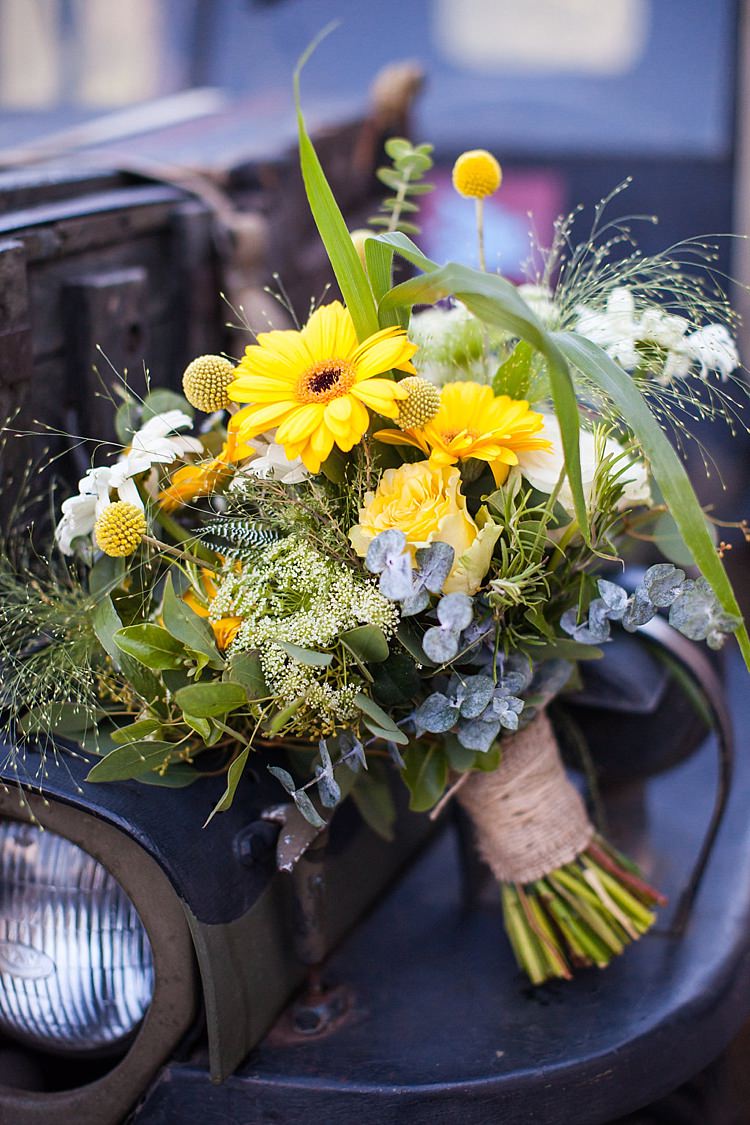 Bouquet Flowers Gerbera Bride Bridal Pretty Outdoorsy Yellow Tipi Wedding http://www.binkynixon.com/