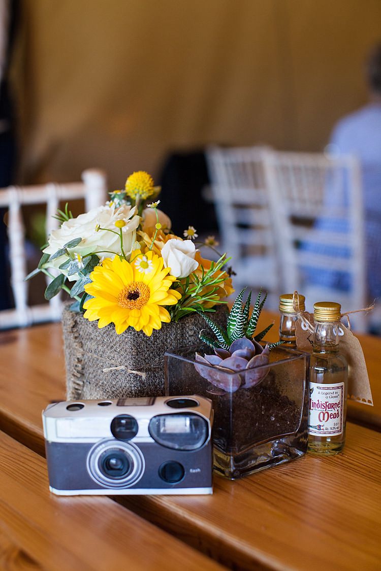 Table Flowers Centerpiece Succulent Camera Pretty Outdoorsy Yellow Tipi Wedding http://www.binkynixon.com/