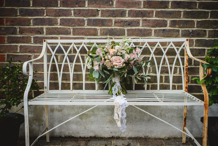 Bride Bridal Flowers Bouquet Pink White Ribbon Lace Magical Fun Outdoor Barn Wedding http://www.sophieduckworthphotography.com/