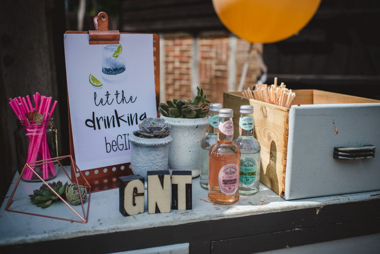 Furniture Drink Station Bar Gin Magical Fun Outdoor Barn Wedding http://www.sophieduckworthphotography.com/