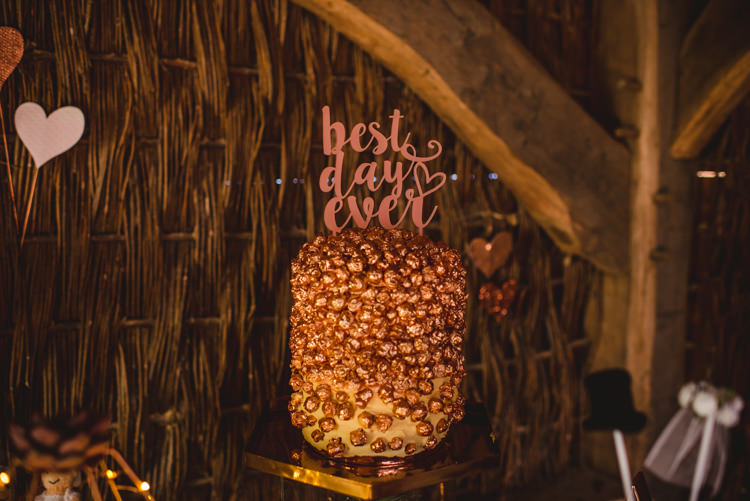 Rose Gold Cake Best Day Ever Topper Magical Fun Outdoor Barn Wedding http://www.sophieduckworthphotography.com/