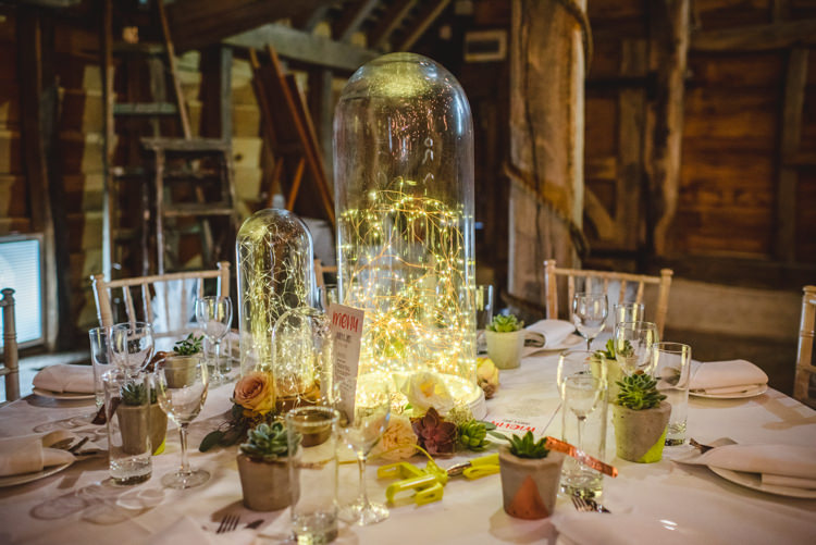 Bell Jar Fairy Light Centrepiece Decor Magical Fun Outdoor Barn Wedding http://www.sophieduckworthphotography.com/