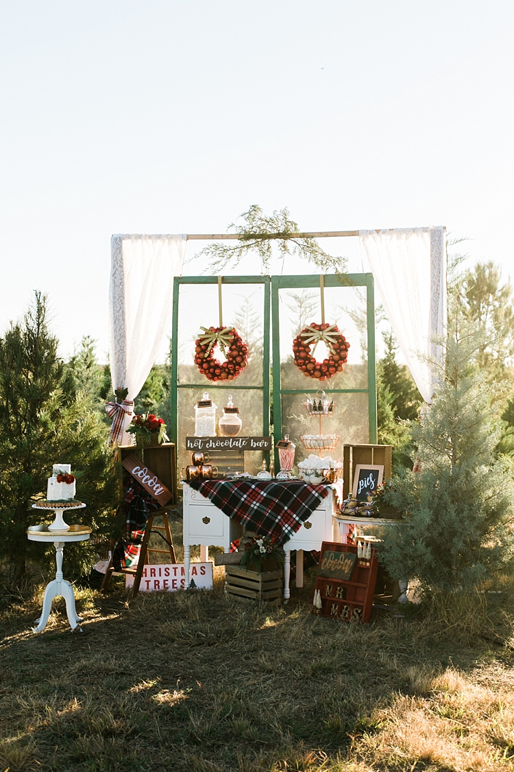 Hot Chocolate Bar Stand Station Table Frame Furniture Christmas Tree Farm Wedding Ideas http://loriblythe.com/ 