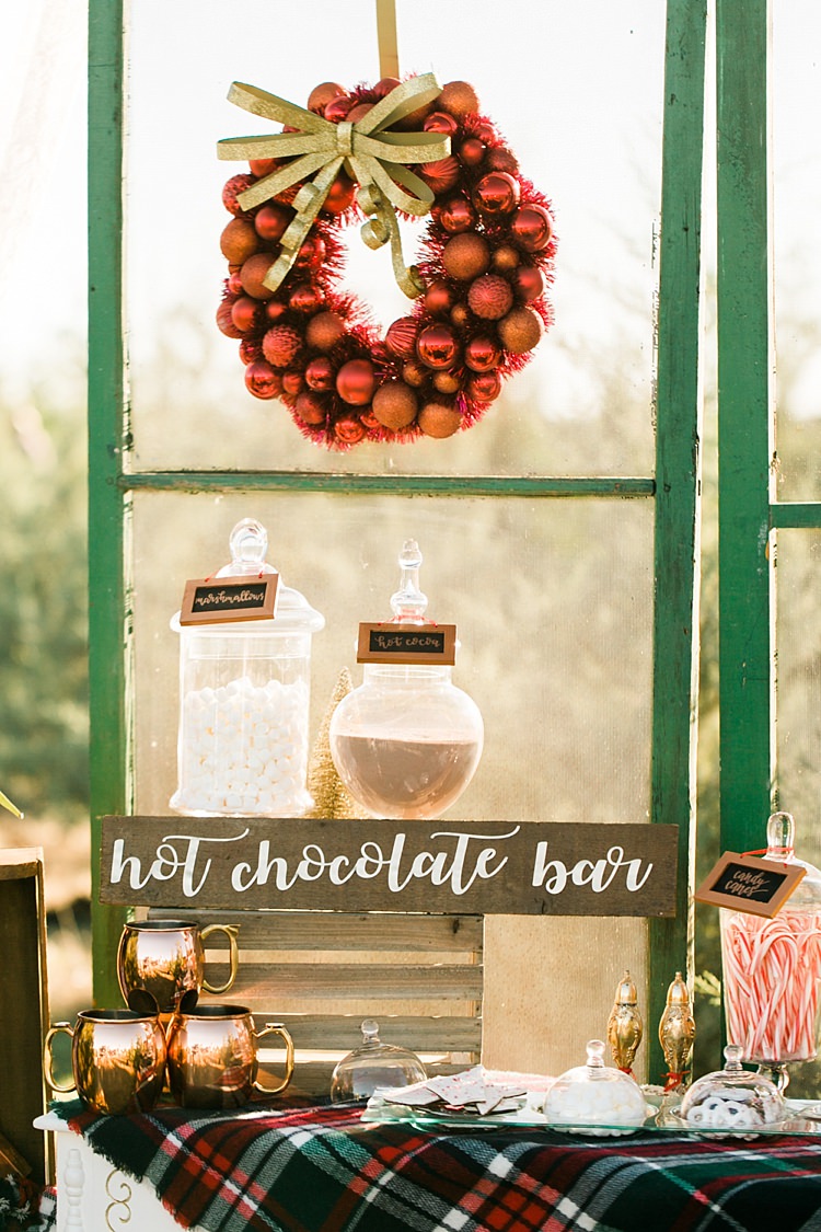Hot Chocolate Station Bar Drinks Christmas Tree Farm Wedding Ideas http://loriblythe.com/
