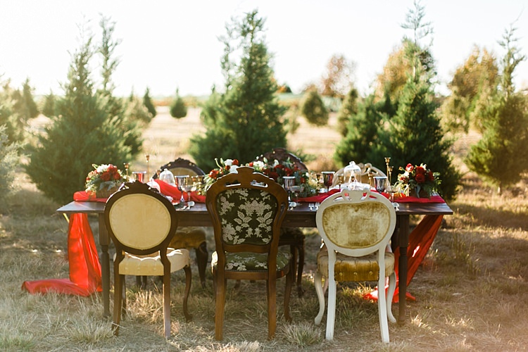 Outdoor Tablescape Chairs Christmas Tree Farm Wedding Ideas http://loriblythe.com/