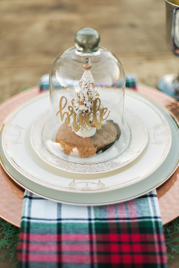 Bell Jar Tree Decor Favour Place Setting Name Christmas Tree Farm Wedding Ideas http://loriblythe.com/ 