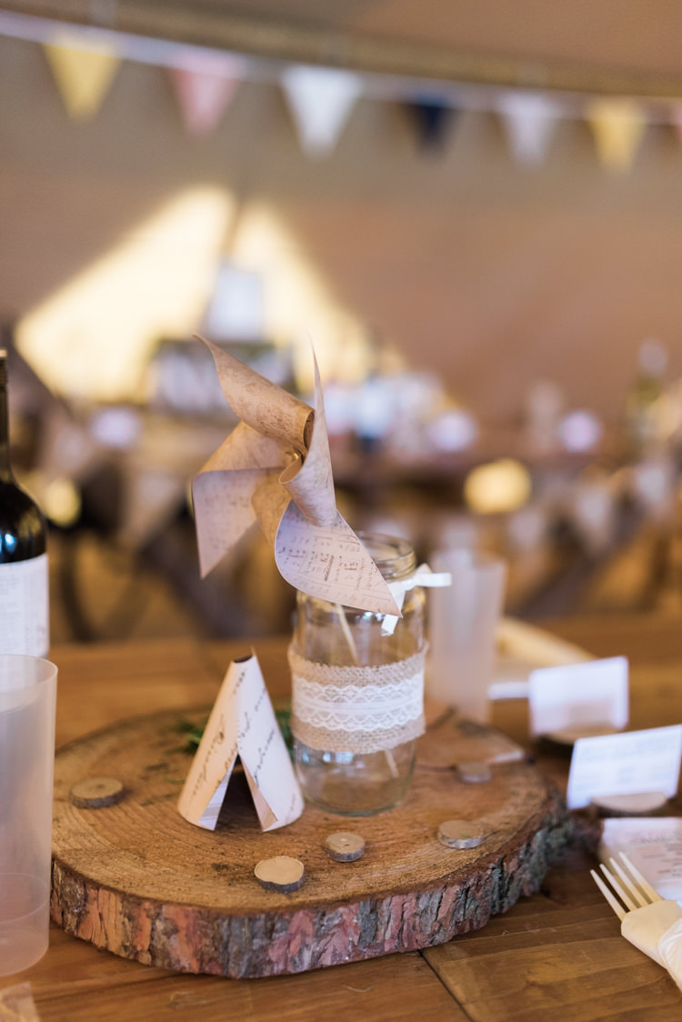 Lace Hessian Jar Pinwheel Log Centrepiece Decor Table Tipi Camping Festival Rave Tipi Wedding http://petalandblushartistry.co.uk/