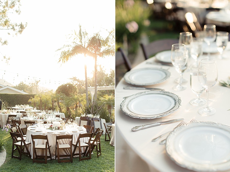Outdoor Reception Table Settings Wooden Chairs Fresh Floral Centrepieces Gold Glitter Table Numbers Luxe Outdoor Garden Wedding in California http://figlewiczphotography.com/