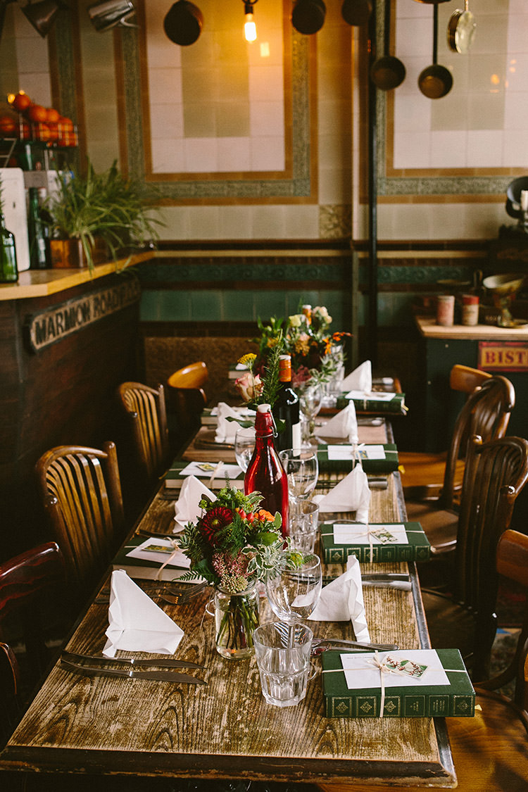 Rustic Tables Flowers Small Vintage City Wedding http://www.sarahlondonphotography.co.uk/