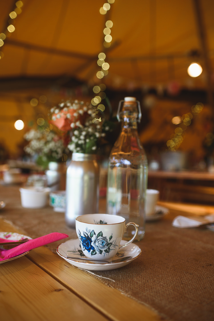 Afternoon Tea Cups Colourful Outdoorsy Festival Tipi Wedding http://www.jacksonandcophotography.com/