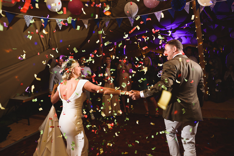 Confetti Bomb First Dance Colourful Outdoorsy Festival Tipi Wedding http://www.jacksonandcophotography.com/