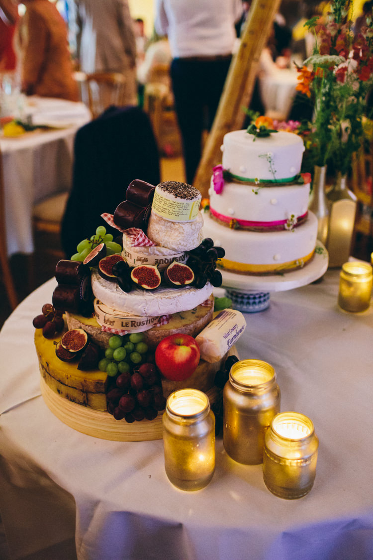 Cheese Tower Stack Cake Colourful Outdoorsy Tipi Wedding http://amybphotography.co.uk/