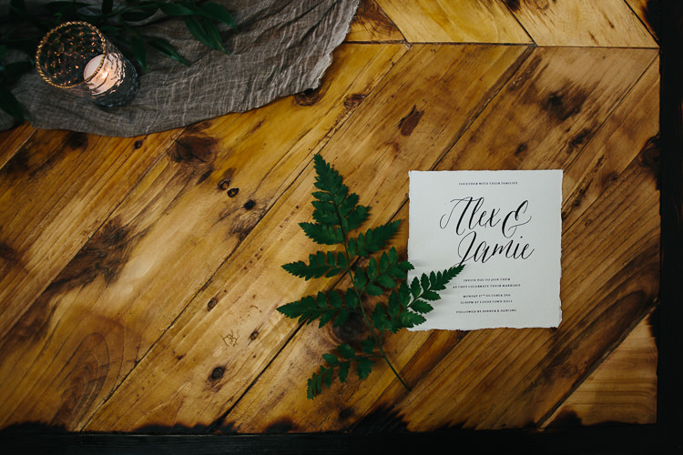 Rustic Industrial Warehouse Wedding Ideas http://www.timdunk.com/ Fern Calligraphy Stationery Invitation Rustic Industrial Warehouse Wedding Ideas http://www.timdunk.com/