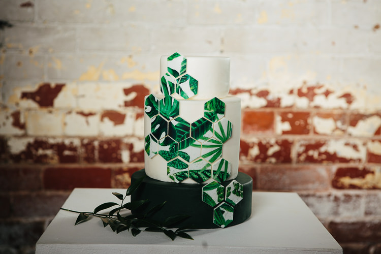 Rustic Industrial Warehouse Wedding Ideas http://www.timdunk.com/ Geometric Foliage Greenery Cake Modern Rustic Industrial Warehouse Wedding Ideas http://www.timdunk.com/