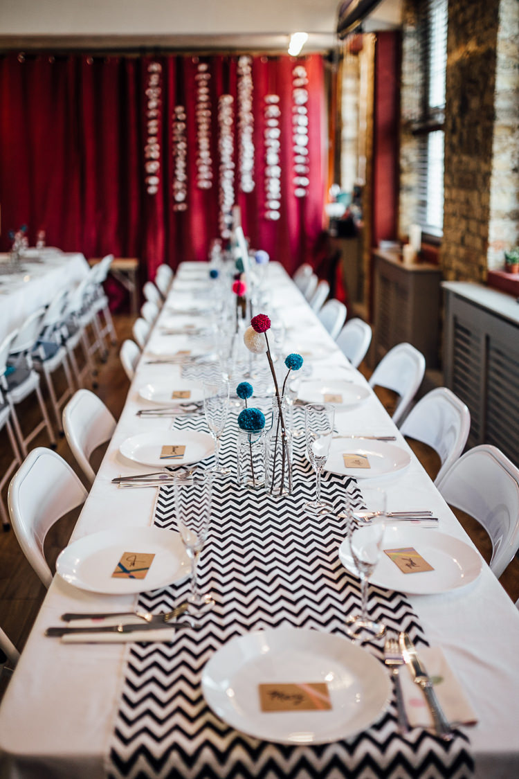 Monochrome Chevron Table Cloth Runner Intimate Urban Foodie Wedding http://www.beatriciphotography.co.uk/