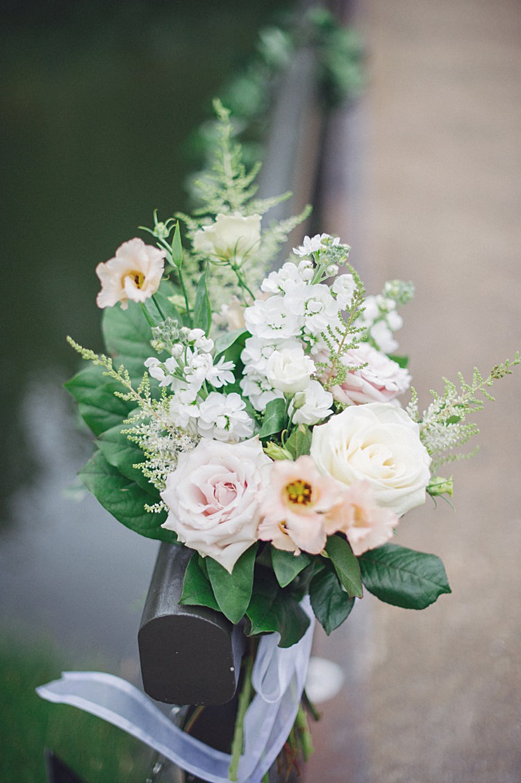 White Pink Flowers Ribbon Pew End Ceremony Decor Natural Peach Garden Wedding http://www.juliaandyou.co.uk/