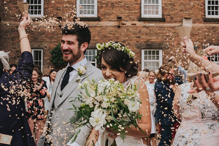 Petal Confetti Throw Industrial Cool Mill Greenery Wedding http://www.beckyryanphotography.co.uk/
