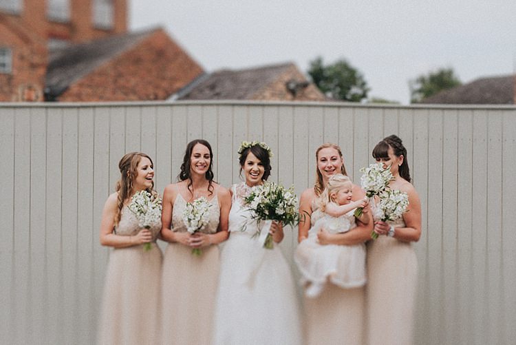 Long Nude Bridesmaid Dresses Flowers Bouquets Industrial Cool Mill Greenery Wedding http://www.beckyryanphotography.co.uk/