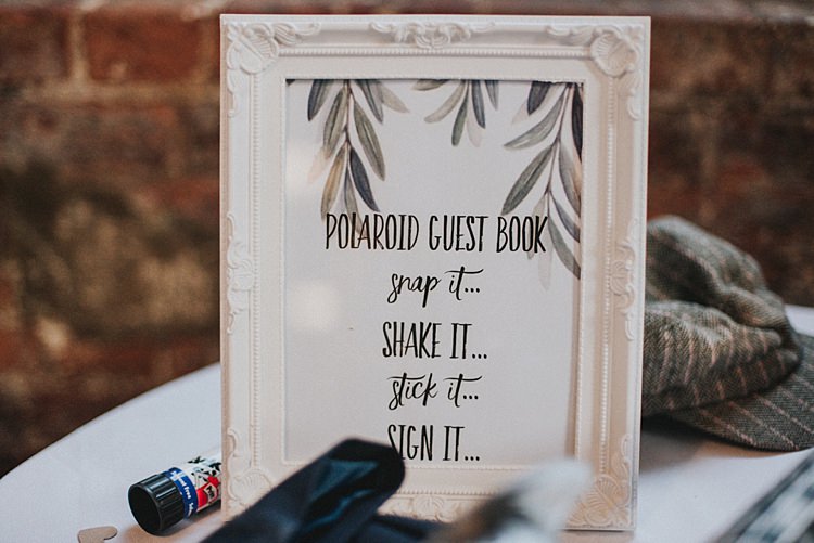 Polariod Guest Book Industrial Cool Mill Greenery Wedding http://www.beckyryanphotography.co.uk/
