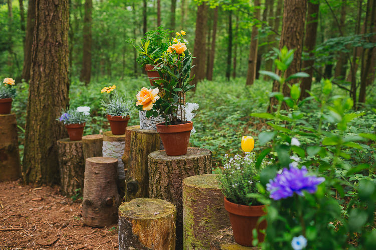 Potted Plants Log Ceremony Decor Hand Crafted Camp Woodland Wedding http://bloomweddings.co.uk/ 