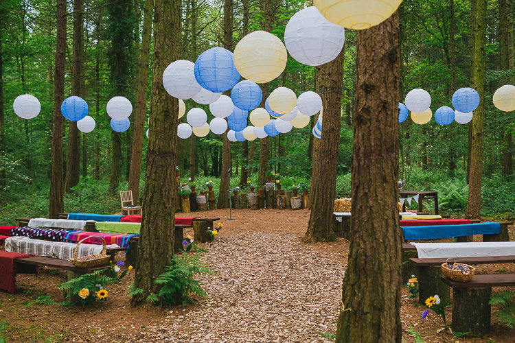 Camp Katur Ceremony Outdoor Lanterns Glade Hay Bales Hand Crafted Camp Woodland Wedding http://bloomweddings.co.uk/