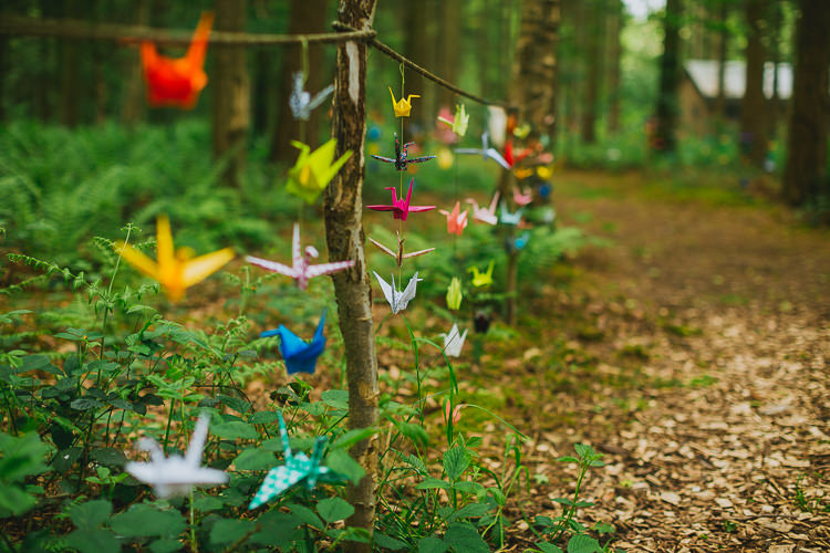 Paper Cranes Origami Hand Crafted Camp Woodland Wedding http://bloomweddings.co.uk/