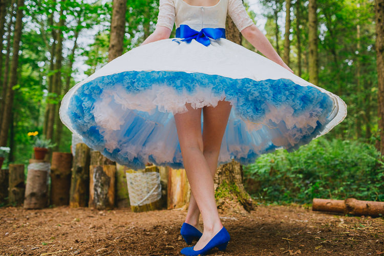 Petticoat Bride Bridal Dress Short Blue Gown Hand Crafted Camp Woodland Wedding http://bloomweddings.co.uk/