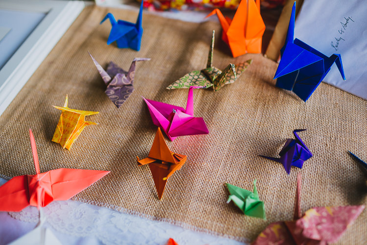 Origami Paper Cranes Hand Crafted Camp Woodland Wedding http://bloomweddings.co.uk/