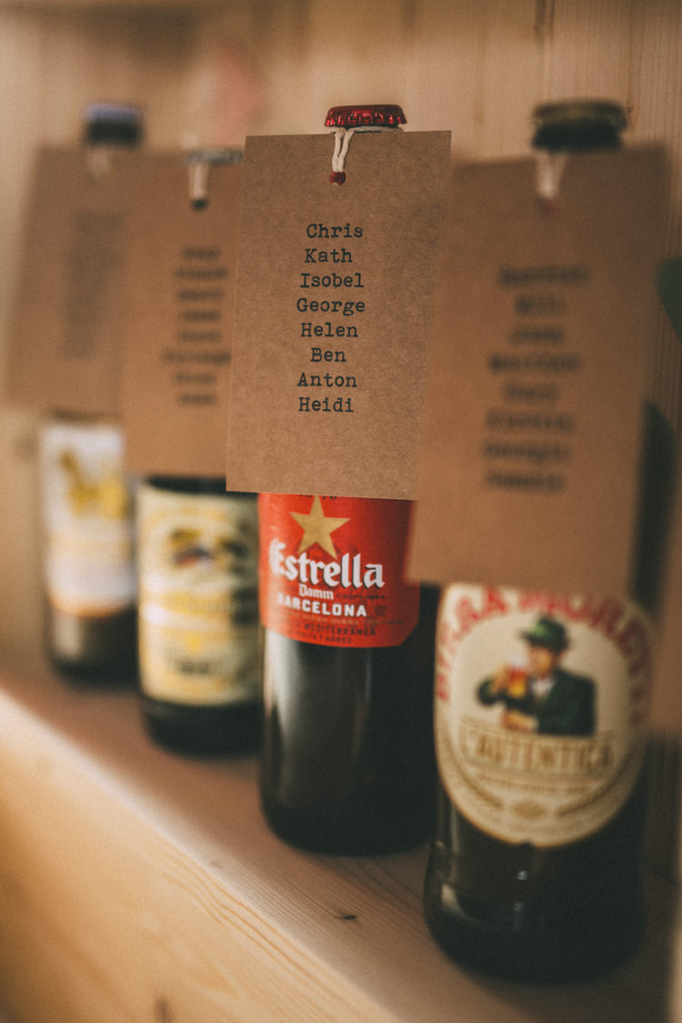 Beer Bottle Table Seating Plan Chart Luggage Tag Pretty Peach Boho Wedding http://liamsmithphotography.com/