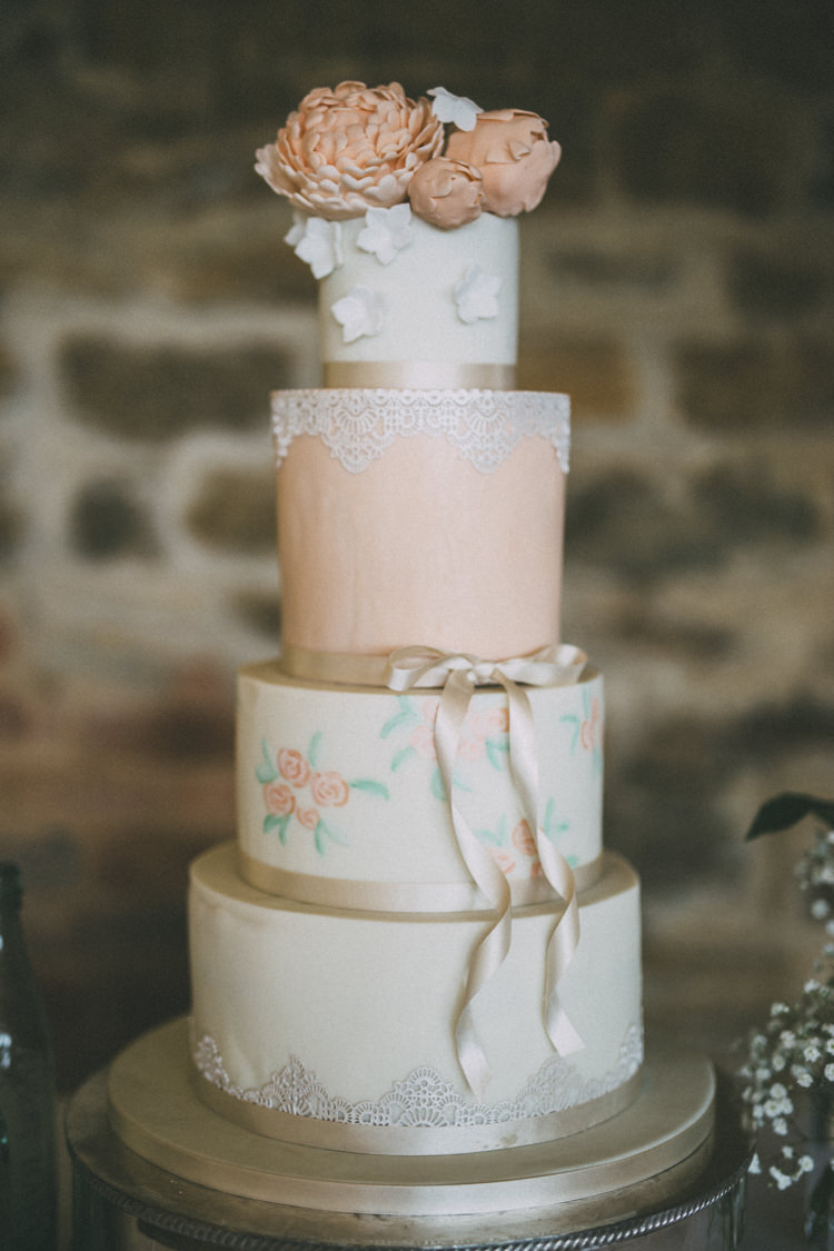 Cake Lace Floral Ribbon Petals Pretty Peach Boho Wedding http://liamsmithphotography.com/