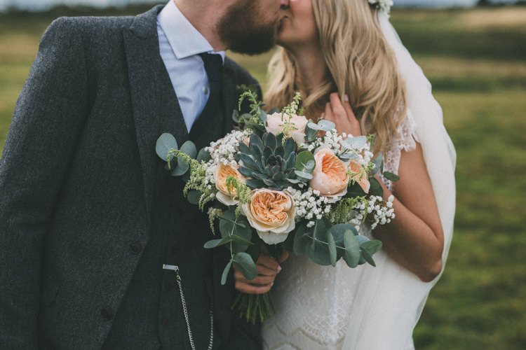 Bouquet Flowers Rose Gypsophila Eucalyptus Succulent Bride Bridal Pretty Peach Boho Wedding http://liamsmithphotography.com/