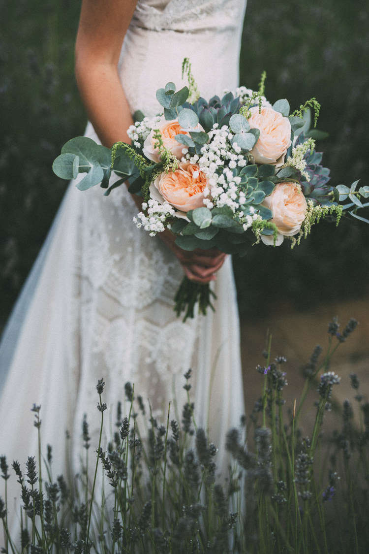Bouquet Flowers Rose Gypsophila Eucalyptus Succulent Bride Bridal Pretty Peach Boho Wedding http://liamsmithphotography.com/