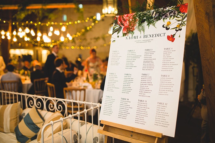 Floral Stationery Seating Plan Table Chart Eclectic Foliage Edison Lights Wedding http://www.tobiahtayo.com/