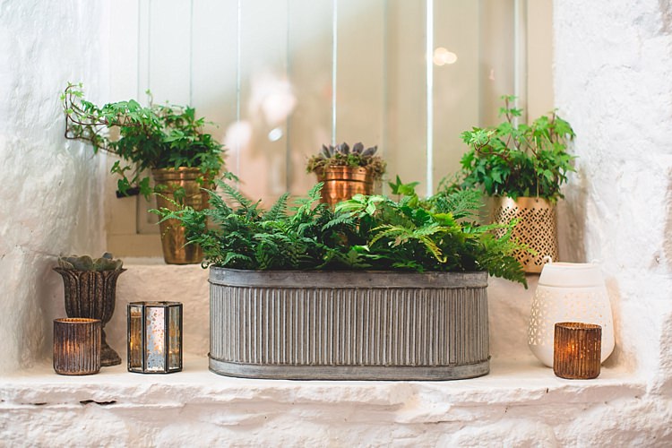 Greenery Ferns Decor Flowers Eclectic Foliage Edison Lights Wedding http://www.tobiahtayo.com/