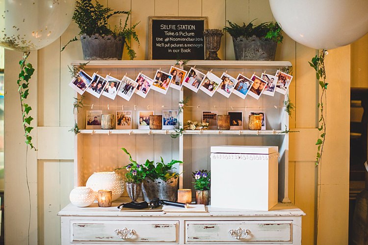Selfie Station Guest Book Eclectic Foliage Edison Lights Wedding http://www.tobiahtayo.com/