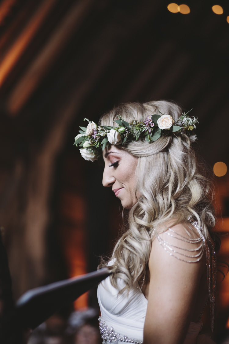 Flower Crown Hair Bride Bridal Curls Waves Rustic Quintessentially English Countryside Wedding http://www.sarahmorris-photography.com/