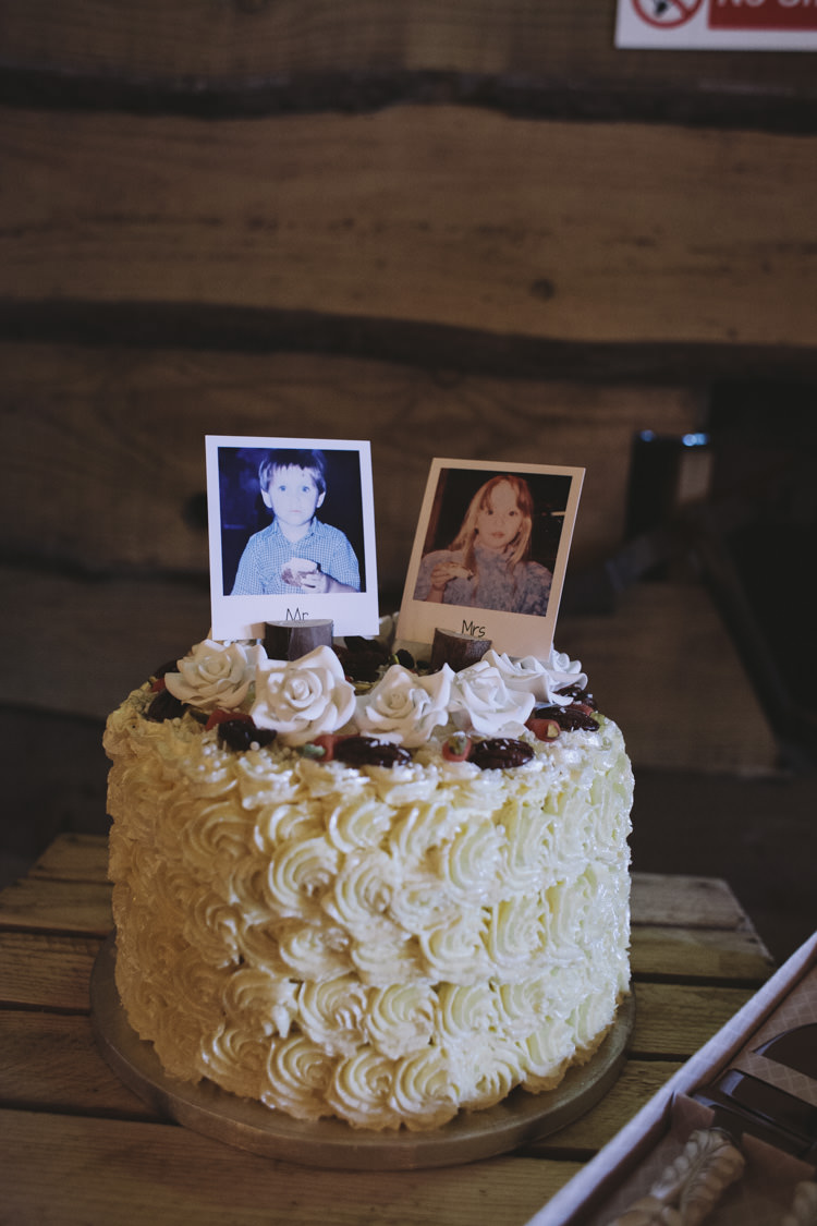 Buttercream Cake Polariod Photo Topper Rustic Quintessentially English Countryside Wedding http://www.sarahmorris-photography.com/