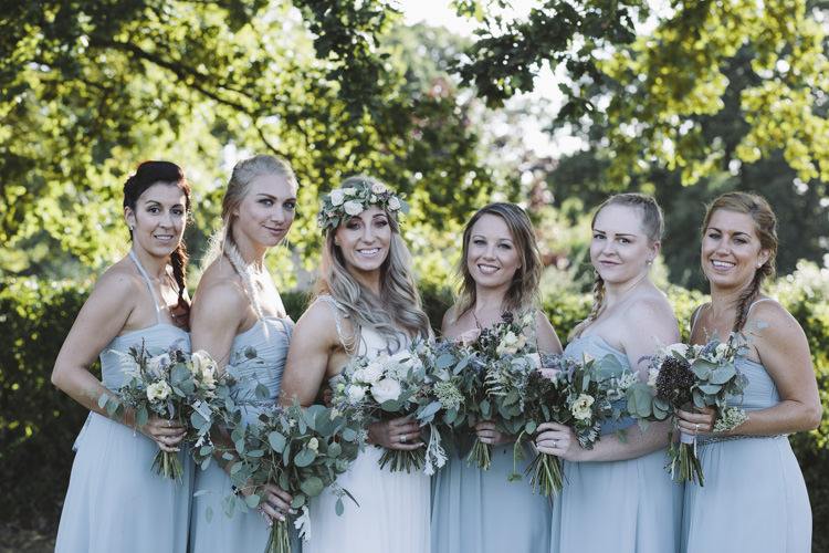 Pale Blue Bridesmaid Dresses Bouquets Flowers Rustic Quintessentially English Countryside Wedding http://www.sarahmorris-photography.com/