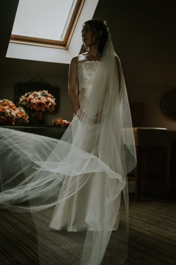 Lyn Ashworth Hermione Strapless Dress Gown Bride Bridal Veil Rose Gold Autumn Barn Wedding http://www.weddingphotographyincheltenham.co.uk/