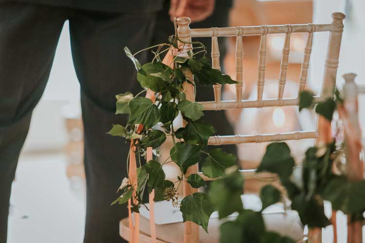 Ivy Chair Aisle Rose Gold Autumn Barn Wedding http://www.weddingphotographyincheltenham.co.uk/