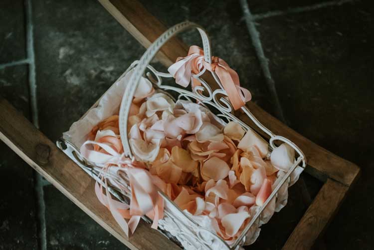 Petal Basket Confetti Rose Gold Autumn Barn Wedding http://www.weddingphotographyincheltenham.co.uk/