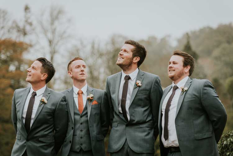 Grey Groom Groomsmen Suits Rose Gold Autumn Barn Wedding http://www.weddingphotographyincheltenham.co.uk/