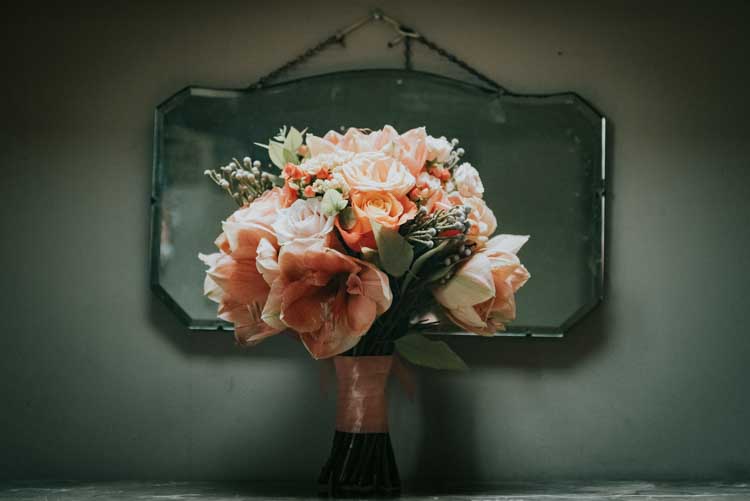 Bouquet Flowers Bride Bridal Coral Pink Rose Gold Autumn Barn Wedding http://www.weddingphotographyincheltenham.co.uk/