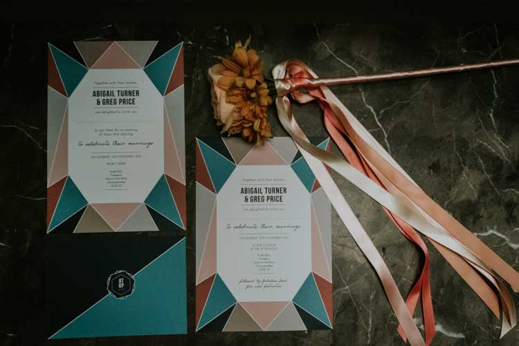 Geometric Stationery Invitations Invites Rose Gold Autumn Barn Wedding http://www.weddingphotographyincheltenham.co.uk/
